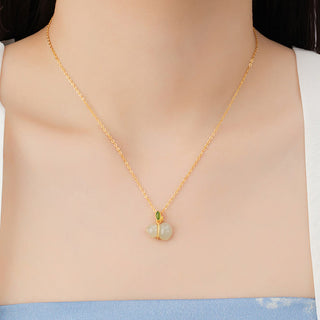 Buddha Gift 925 Sterling Silver Hetian Jade Gourd Abundance Necklace Pendant