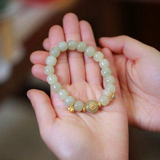 Buddha Gift 925 Sterling Silver Plated Gold Natural Hetian Jade Luck Necklace Pendant Bracelet Set