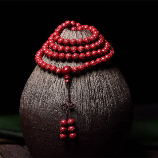 Buddha Gift 108 Mala Beads Cinnabar Om Mani Padme Hum Pattern Engraved Blessing Bracelet