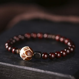 Buddha Gift Small Leaf Red Sandalwood Lotus Bodhi Seed Carved Protection Double Wrap Bracelet