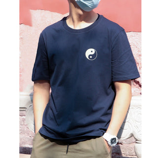 Buddha Gift Men's Summer Round Neck Short Sleeve Yin Yang Cotton T-Shirt