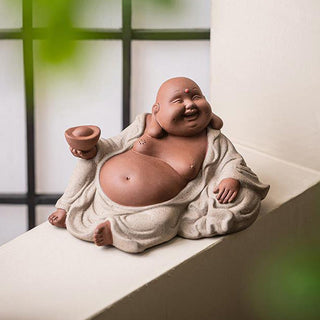 Buddha Gift Laughing Buddha Ingots Attract Wealth Purple Clay Maitreya Statue Decoration