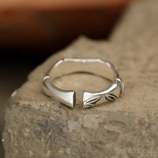 Buddha Gift Simple Bamboo Design Copper Luck Wealth Adjustable Ring