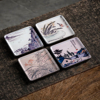 Buddha Gift Mountain Lake Flower Leaf Healing Ceramic Plate Tray Stick Incense Burner Decoration