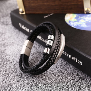 Buddha Gift Leather Multi-Layer Titanium Steel Balance Braided Magnetic Buckle Bracelet