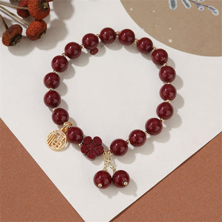 Buddha Gift Cinnabar Fu Character Cherry Blossom Blessing Bracelet