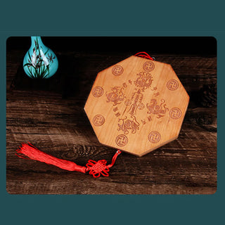 Buddha Gift Feng Shui Bagua Map Peach Wood Five-Emperor Coins Chinese Knotting Balance Energy Map Mirror