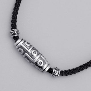Buddha Gift 999 Sterling Silver Nine-Eye Dzi Bead Pattern Protection Rope Necklace Pendant