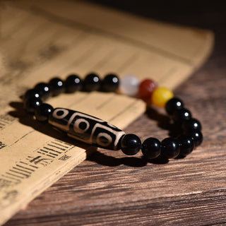 Buddha Gift Tibetan Natural Nine-Eye Dzi Bead Wealth Power Bracelet