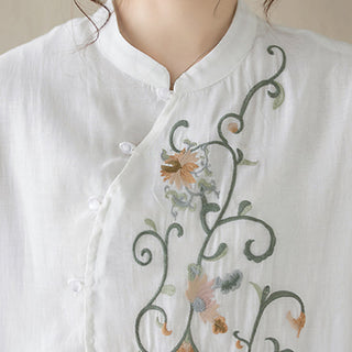 Buddha Gift 2Pcs Flower Embroidery Short Sleeve Tee T-shirt Wide Leg Pants Set