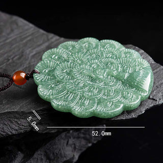 Buddha Gift Natural Jade Peacock Luck Prosperity Necklace Pendant