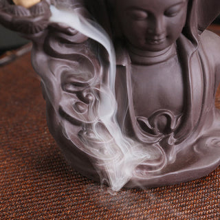 Buddha Gift Tibetan Avalokitesvara Buddha Lotus Healing Backflow Smoke Fountain Incense Burner
