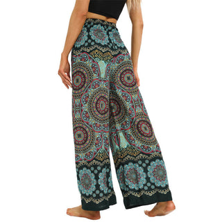 Buddha Gift Boho Mandala Print Lace-up Wide Leg Pants Women's Yoga Pants