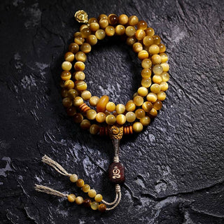 Buddha Gift 108 Mala Beads Natural Tiger Eye Copper Dorje Protection Tassel Bracelet