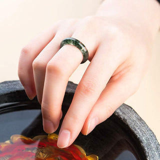 Buddha Gift Moss Agate Healing Balance Ring