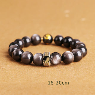 Buddha Gift 925 Sterling Silver Black Obsidian Gold Sheen Obsidian Silver Sheen Obsidian Yin Yang Protection Bracelet