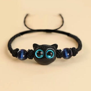 Buddha Gift Cute Ebony Wood Cat Head Pattern Peace Bracelet