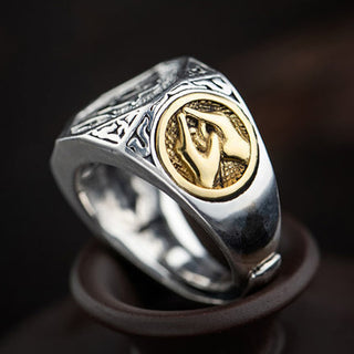 Buddha Gift 925 Sterling Silver Sanskrit Design Carved Protection Adjustable Ring