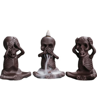 Buddha Gift Little Skull Ghost Purple Clay Backflow Smoke Fountain Peace Incense Burner Decoration