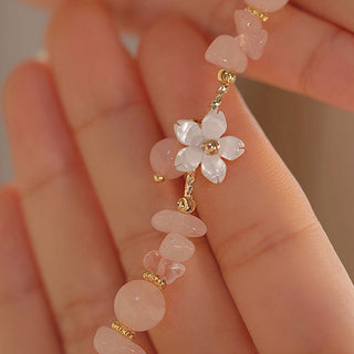 Buddha Gift 14k Gold Plated Natural Pink Crystal Flower Love Bracelet