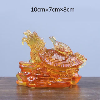 Buddha Gift Feng Shui Dragon Turtle Coins Handmade Liuli Crystal Luck Art Piece Home Office Decoration