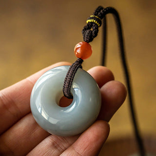Buddha Gift Natural Round Jade Gray Jade Peace Buckle Luck Necklace Pendant
