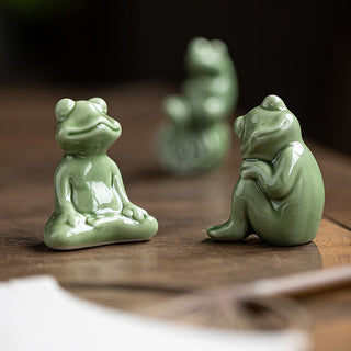 Buddha Gift Mini Small Meditation Lotus Resting Frog Ceramic Wealth Luck Home Tea Pet Figurine Decoration