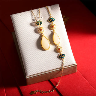 Buddha Gift 925 Sterling Silver Hetian White Jade Water Drop Chain Necklace Pendant Bracelet