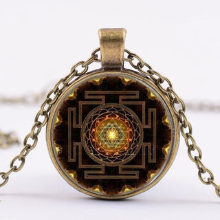 Buddha Gift Sacred Sri Yantra Time Gemstone Necklace