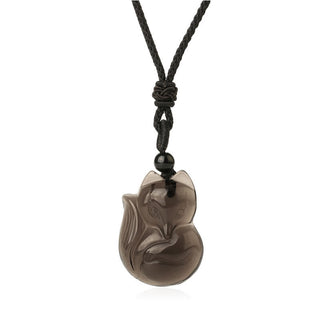 Buddha Gift Natural Black Obsidian Tiger Eye Ice Obsidian Fox Pendant Amulet Necklace