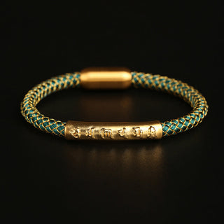 Buddha Gift Handmade 999 Sterling Silver Om Mani Padme Hum Protection Dragon Scale Braided Magnetic Buckle Bracelet