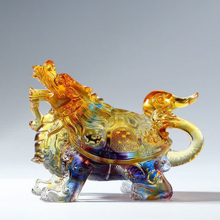 Buddha Gift Feng Shui Dragon Turtle Handmade Liuli Crystal Art Piece Home Office Decoration