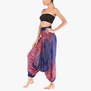 Buddha Gift Two Style Wear Round Geometric Pattern Loose Smocked Harem Trousers Jumpsuit High Waist Women's Yoga Pants