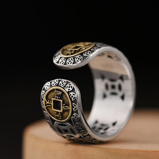 Buddha Gift Five-Emperor Coins Balance Adjustable Ring