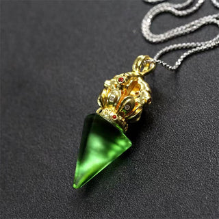 Buddha Gift Tibetan Dorje Vajra 4 Prong Lotus Liuli Crystal Strength Necklace Pendant