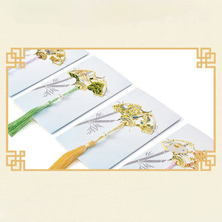 Buddha Gift Traditional Butterfly Lotus Flower Crane Dragon Phoenix Fox Koi Fish New Beginning Metal Brass Hollow Fan Bookmarks