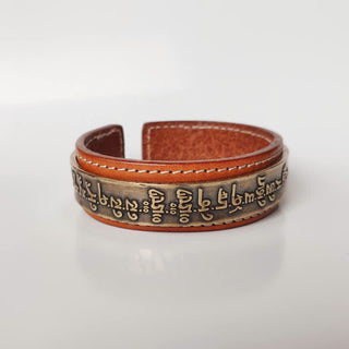 Buddha Gift 2Pcs Om Mani Padme Hum Dragon Phoenix Copper Leather Peace Cuff Bracelet Bangle