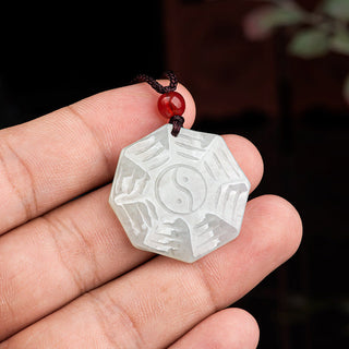 Buddha Gift Natural Jade Bagua Yin Yang Luck Necklace Pendant