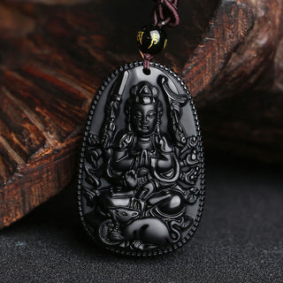 Buddha Gift Chinese Zodiac Natal Buddha Natural Black Obsidian Purification Necklace Pendant