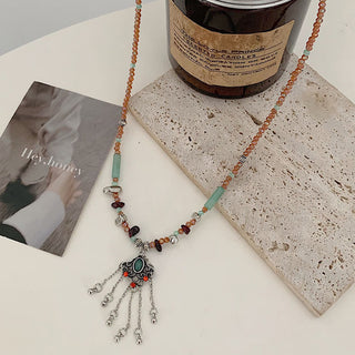 Buddha Gift Tibetan Crystal Stone Copper Luck Tassel Necklace Pendant