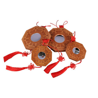 Buddha Gift Feng Shui Bagua Map Peach Wood Five-Emperor Coins Chinese Knotting Balance Energy Map Mirror