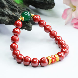 Buddha Gift Natural Cinnabar Green Agate Om Mani Padme Hum Pattern Blessing Bracelet