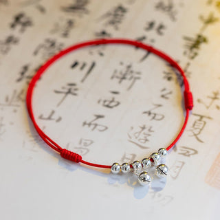 Buddha Gift 925 Sterling Silver Red String Braid Bell Charm Anklet