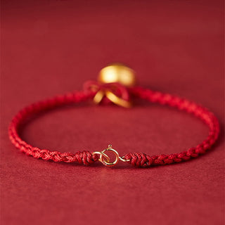 Buddha Gift Handmade Fu Character Charm Luck Happiness Bell Red Rope Bracelet
