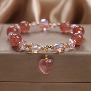 Buddha Gift Natural Strawberry Quartz Crystal Love Heart Healing Positive Bracelet