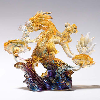 Buddha Gift Year of the Dragon Handmade Ruyi Handle Liuli Crystal Art Piece Protection Home Office Decoration