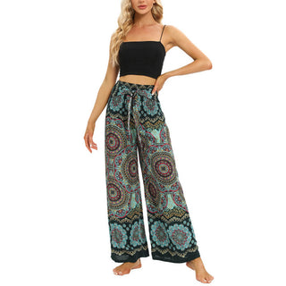 Buddha Gift Boho Mandala Print Lace-up Wide Leg Pants Women's Yoga Pants