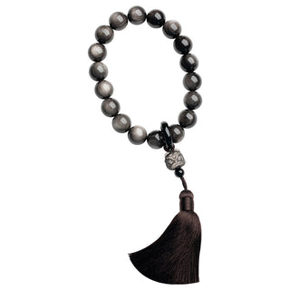 Buddha Gift Natural Silver Sheen Obsidian Black Obsidian Lion Wrist Mala Protection Tassels Pocket Mala Car Decoration