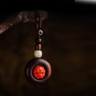 Buddha Gift Tibet Om Mani Padme Hum PiXiu Copper Coin Small Leaf Red Sandalwood Cinnabar Protection Key Chain