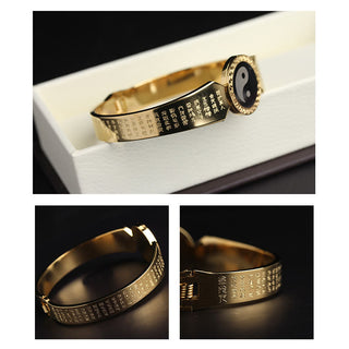 Buddha Gift Yin Yang Lotus Om Mani Padme Hum Mantra Titanium Steel Harmony Bracelet Bangle